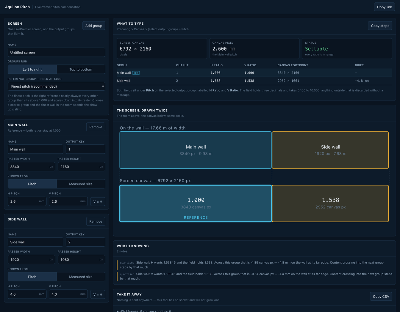 Aquilon Pitch — Mixed-pitch walls on one Aquilon screen