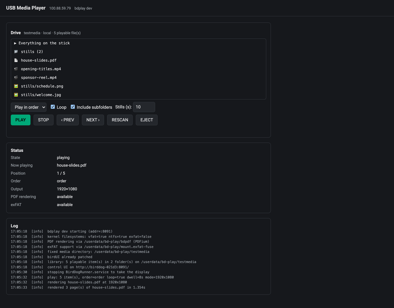 bdplay — A USB stick as a source on an NDI decoder