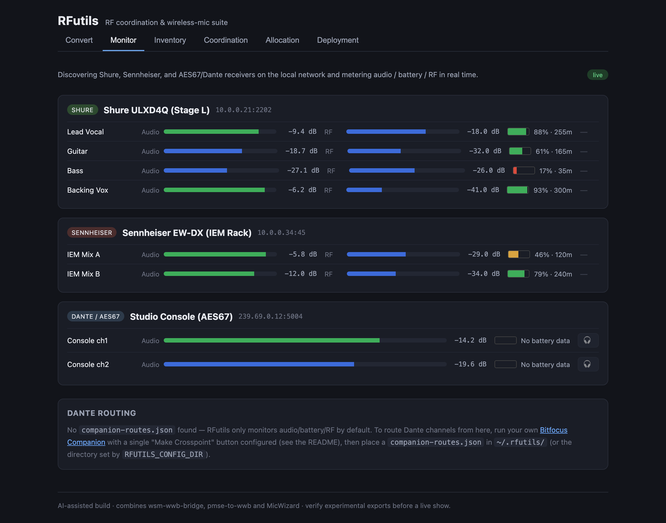 RFutils — RF coordination & mic monitoring