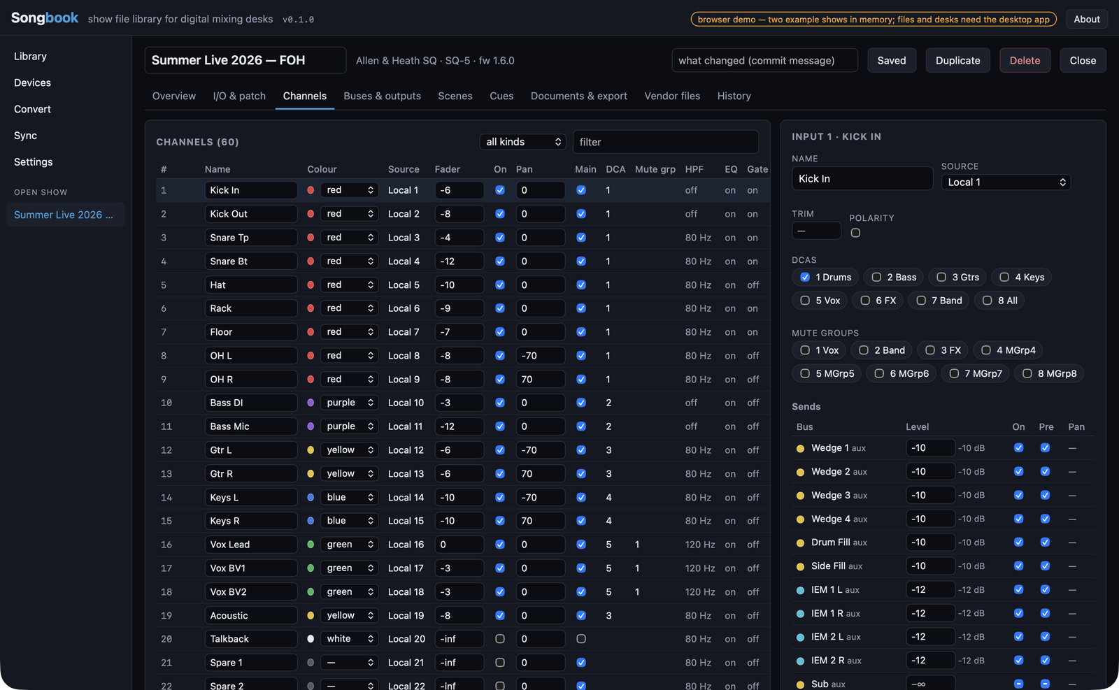 Songbook — Every show file for your mixing desks, with its history