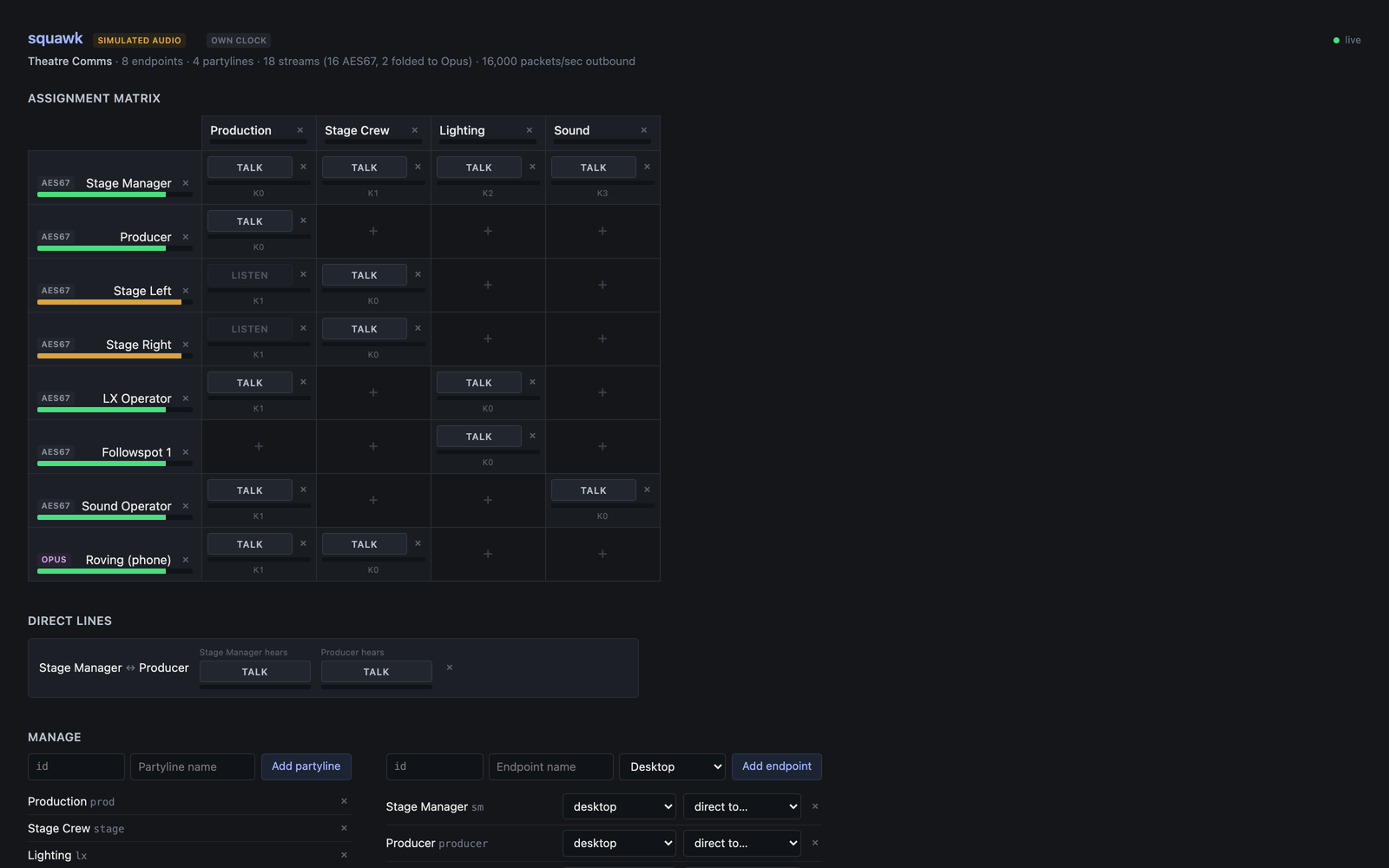 squawk — Open partyline intercom