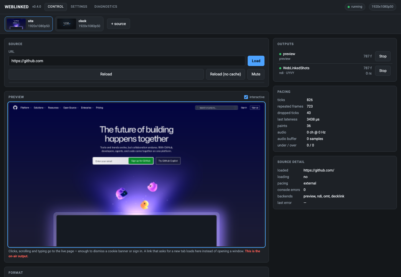 WebLinked — A URL in, SDI, NDI and a screen out