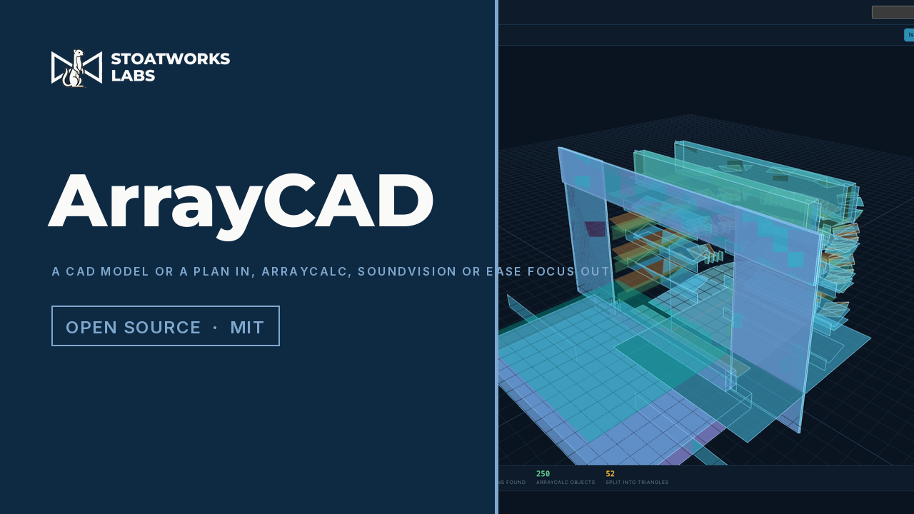 ArrayCAD — A CAD model or a plan in, ArrayCalc, Soundvision or EASE Focus out
