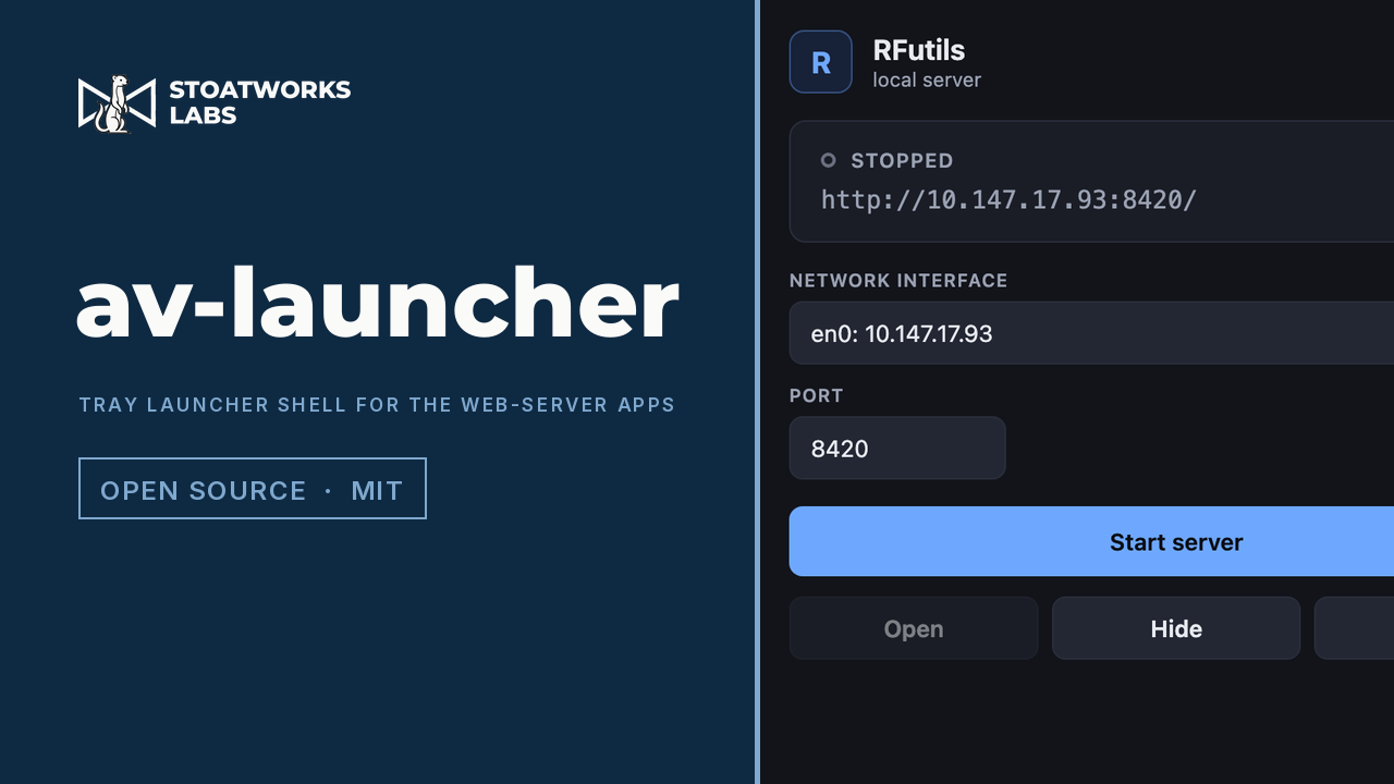 av-launcher — Tray launcher shell for the web-server apps