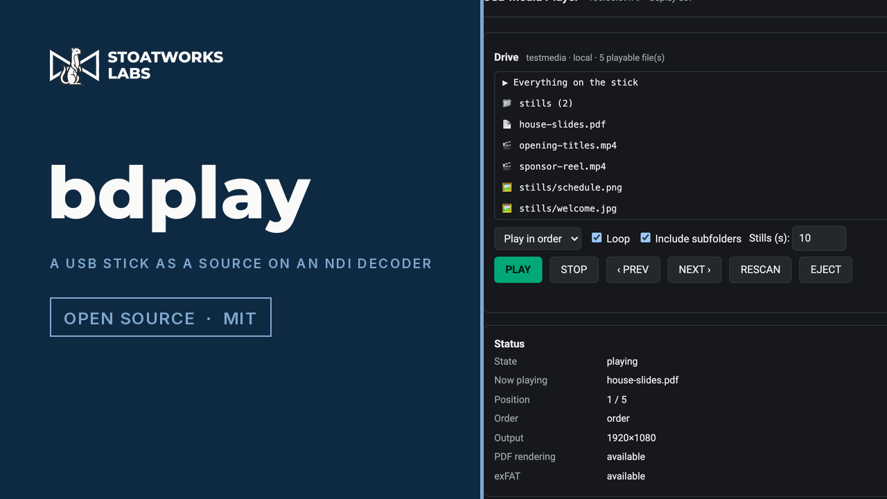 bdplay — A USB stick as a source on an NDI decoder