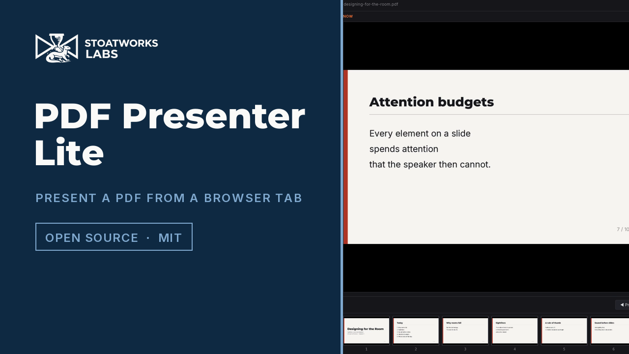 PDF Presenter Lite — Presenter view and a fullscreen output, in two tabs
