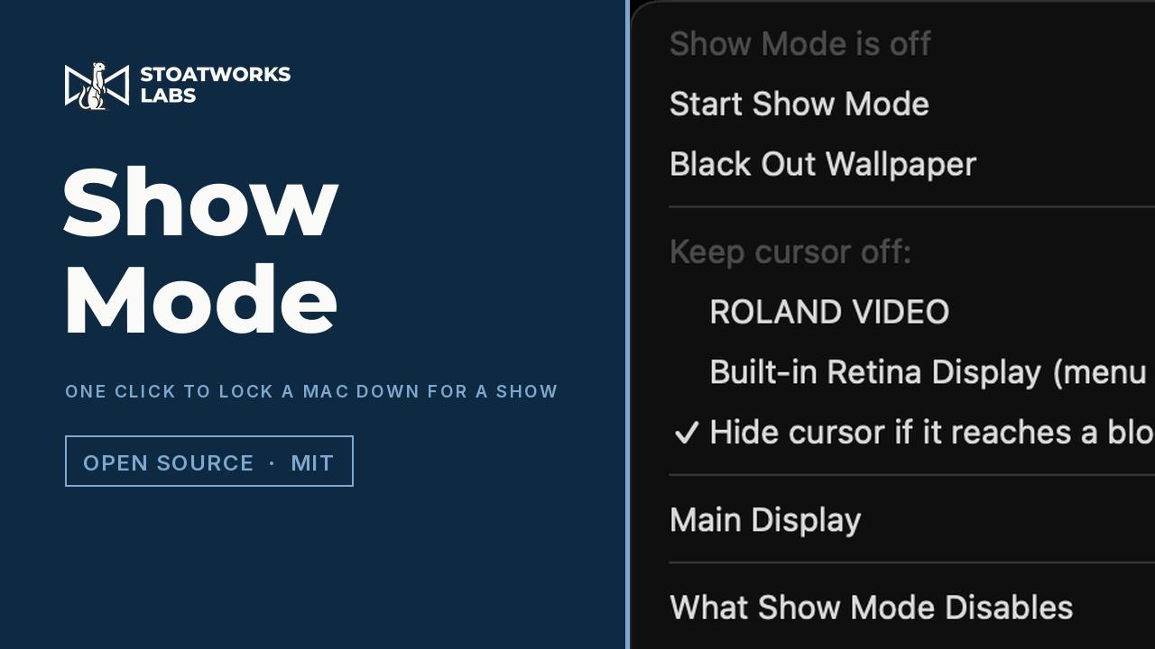 Show Mode — One click to lock a Mac down for a show