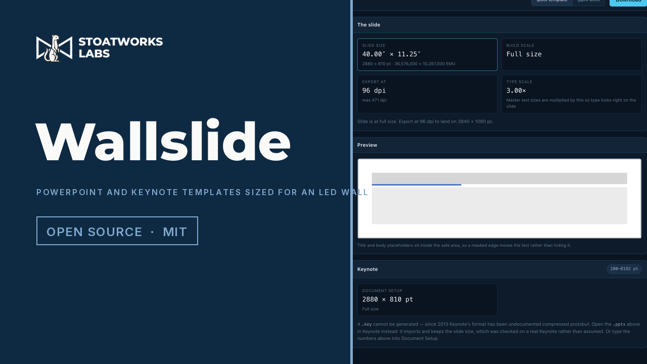 Wallslide — PowerPoint and Keynote templates sized for an LED wall